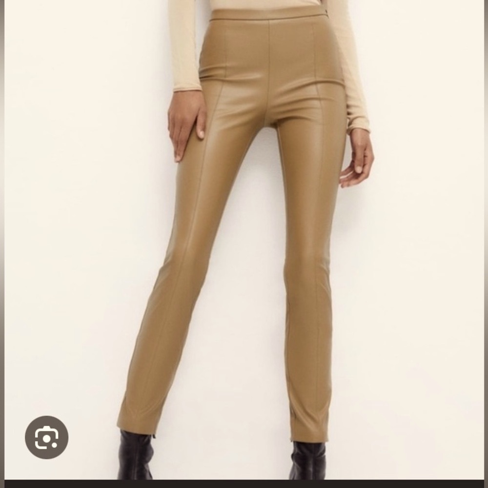 NWT bloggers fave camel faux leather leggings with back slit size XL|32
